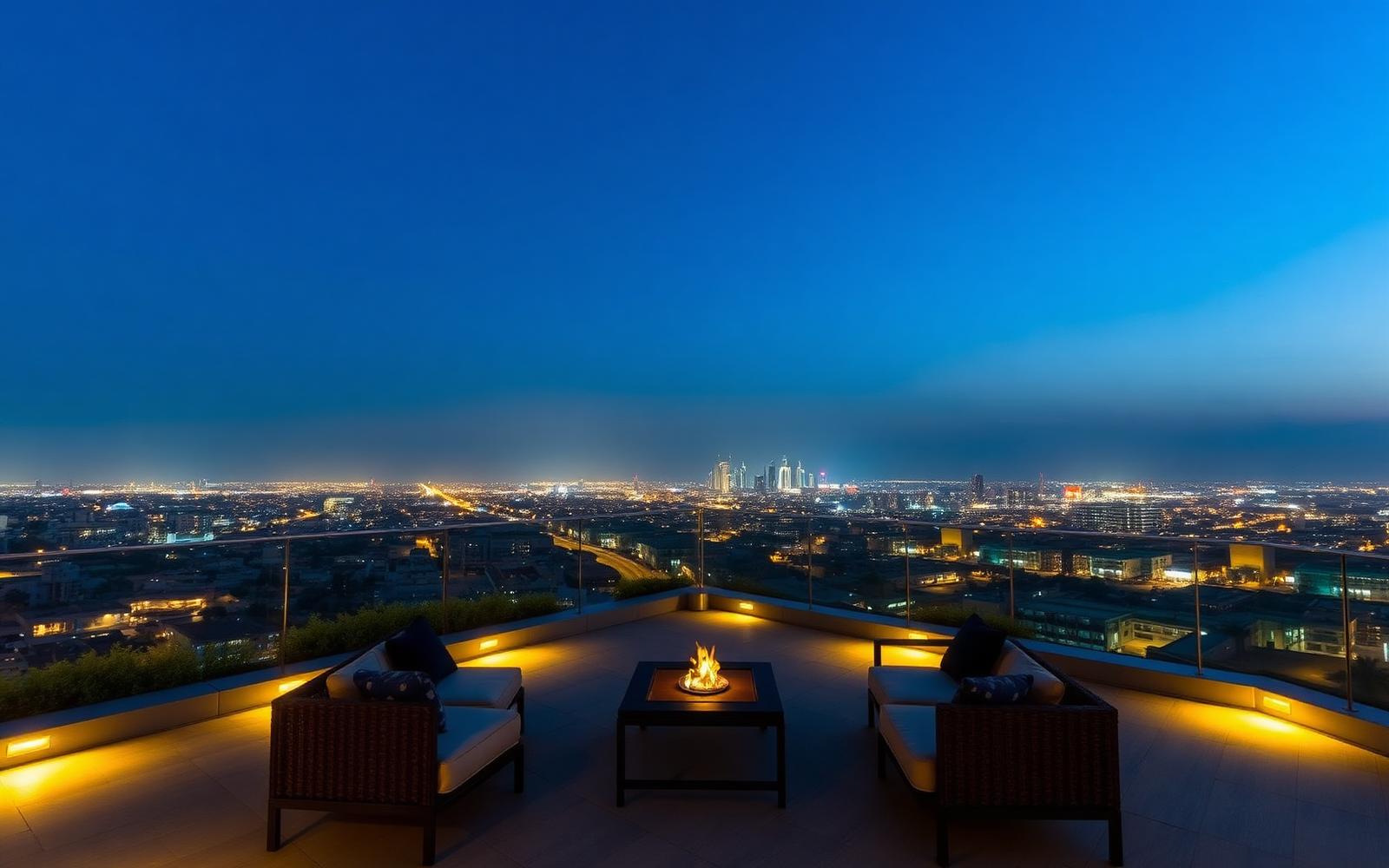 Rooftop terrace at blue hour